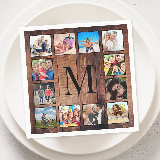 Custom Family Photo Collage Reclaimed Wood Napkins (Creator Uploaded)