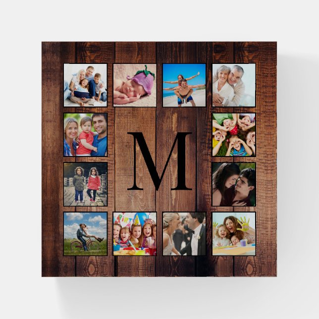 Custom Family Photo Collage Reclaimed Wood Paperweight (Front)