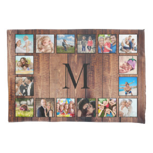 Custom Family Photo Collage Reclaimed Wood Pillow Case