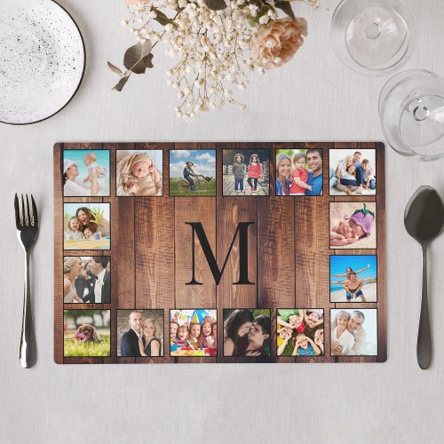 Custom Family Photo Collage Reclaimed Wood Placemat