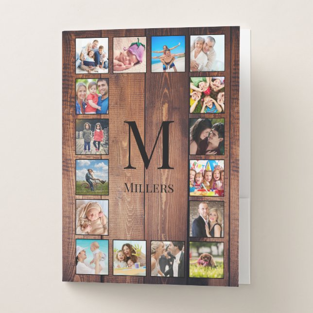 Custom Family Photo Collage Reclaimed Wood Pocket Folder (Front)