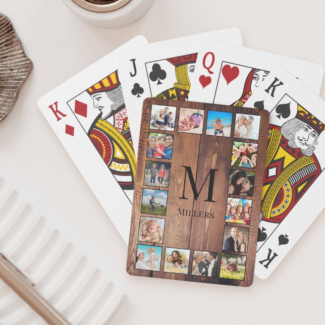 Custom Family Photo Collage Reclaimed Wood Poker Cards (Creator Uploaded)