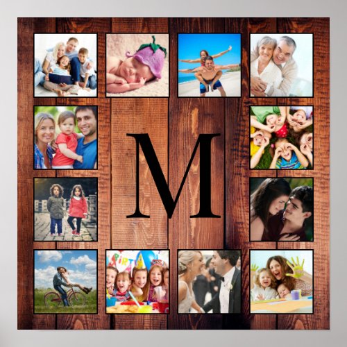 Custom Family Photo Collage Reclaimed Wood Poster