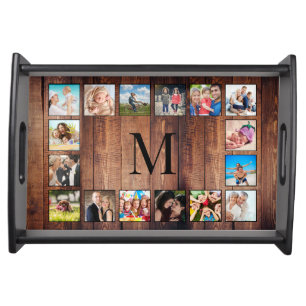 Custom Family Photo Collage Reclaimed Wood Serving Tray