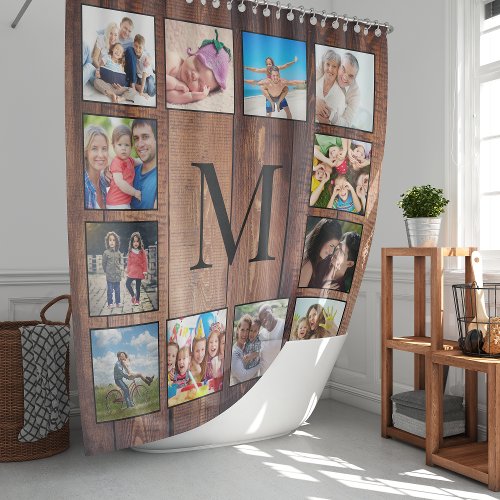 Custom Family Photo Collage Reclaimed Wood Shower Curtain