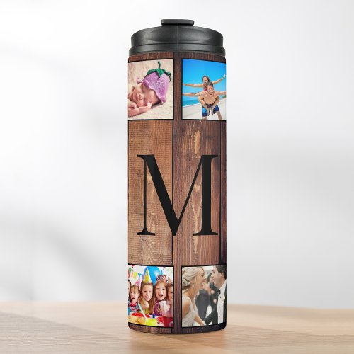 Custom Family Photo Collage Reclaimed Wood Thermal Tumbler