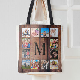 Custom Family Photo Collage Reclaimed Wood Tote Bag
