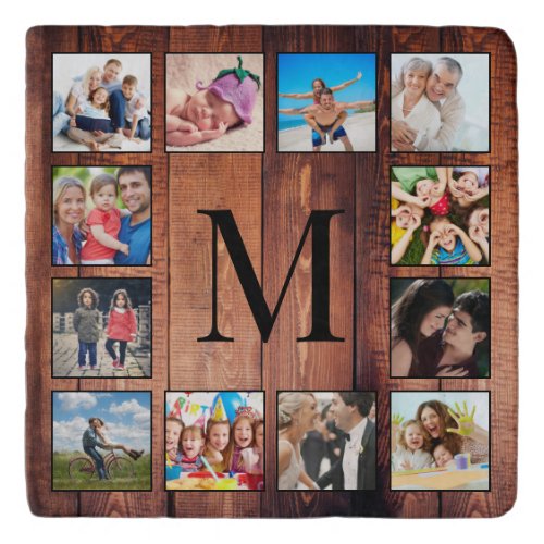 Custom Family Photo Collage Reclaimed Wood Trivet