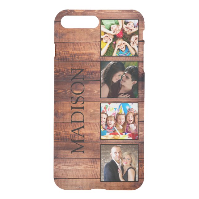 Custom Family Photo Collage Reclaimed Wood Uncommon iPhone Case (Back)