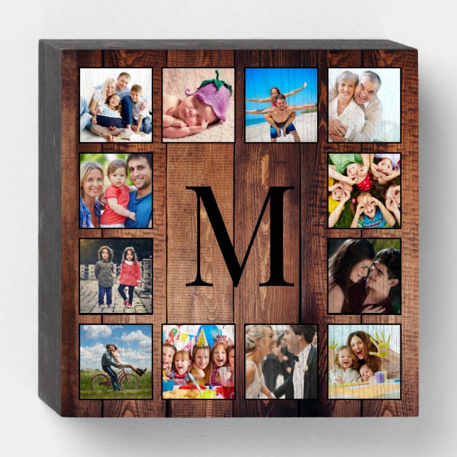 Custom Family Photo Collage Reclaimed Wood Wooden Box Sign (Front Horizontal)