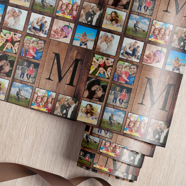 Custom Family Photo Collage Reclaimed Wood Wrapping Paper (Creator Uploaded)