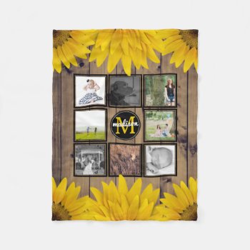 Custom Family Photo Collage Rustic Sunflowers Wood Fleece Blanket by angela65 at Zazzle