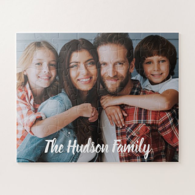 Custom Family Photo Collage Script Name Jigsaw Puzzle (Horizontal)