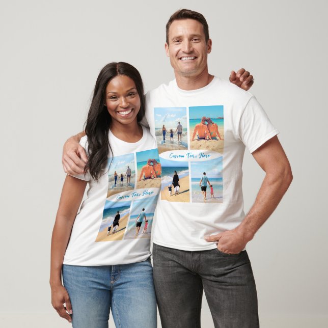 Custom Family Photo Collage T-Shirt with Text (Unisex)
