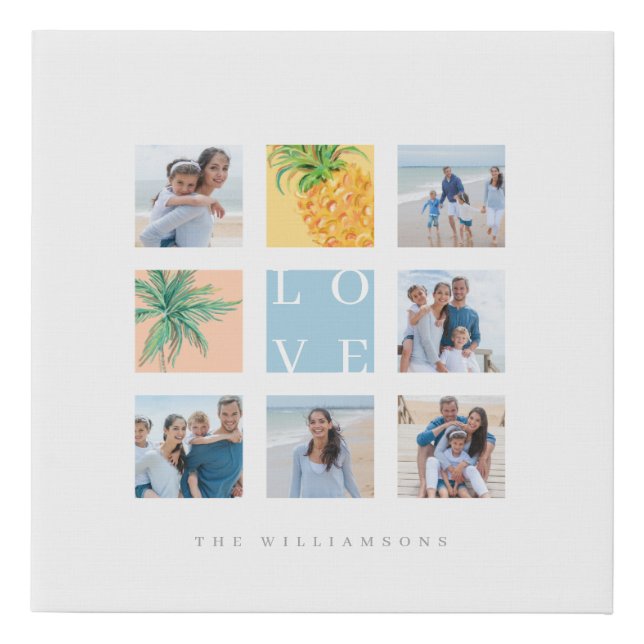 Custom Family Photo Collage Tropical Island Theme Faux Canvas Print (Front)