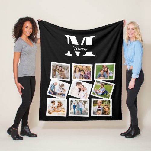 Custom Family Photo Collage with name and monogram Fleece Blanket