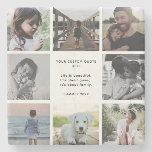 Custom Family Photo Collage With Personal Message Stone Coaster