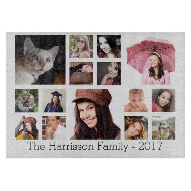 Custom Family Photo Collage with Surname Cutting Board (Front)