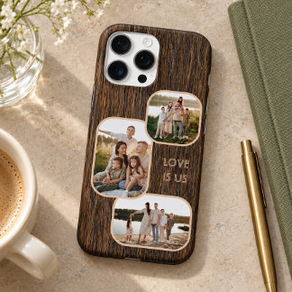 Custom Family Photo Collage Woodgrain iPhone 16 Pro Max Case