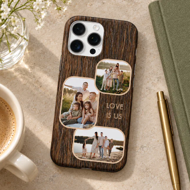 Custom Family Photo Collage Woodgrain Iphone Case | Zazzle
