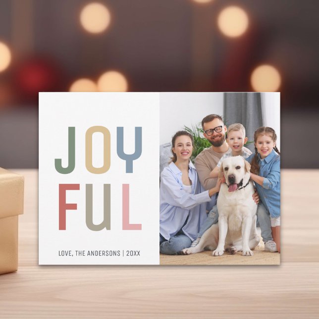 Custom Family Photo Colorful Joyful Christmas Holiday Card (Custom Family Photo Colorful Joyful Christmas Holiday Card)