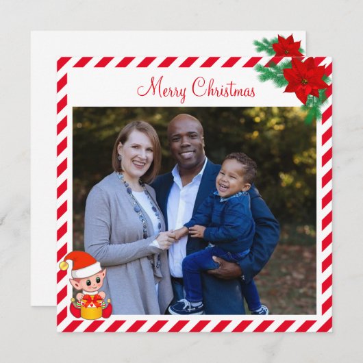 Custom Family Photo & Cute Elf on Red and White (Front/Back)