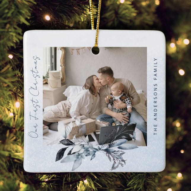 Custom Family Photo First Christmas Keepsake Ceramic Ornament (Creator Uploaded)