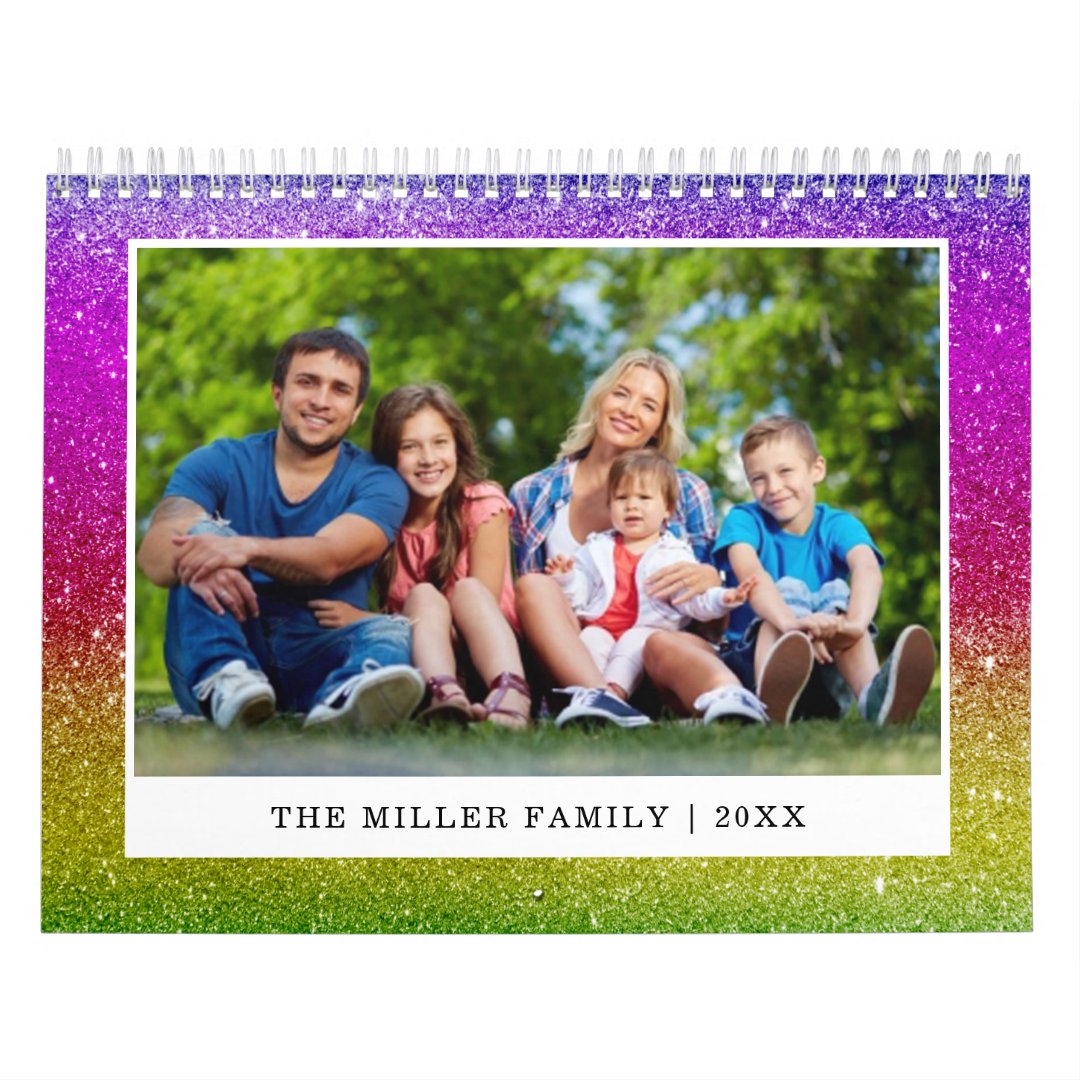 Custom Family Photo Glitter Ombre Sparkling 2021 Calendar Zazzle