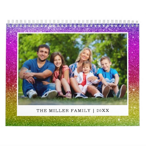 Custom Family Photo Glitter Ombre Sparkling 2024 Calendar