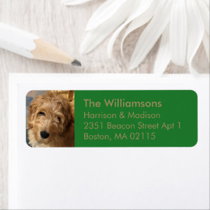Custom family photo gold and green Return Address Label
