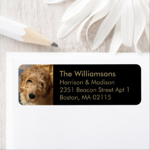 Custom family photo gold black Return Address Label