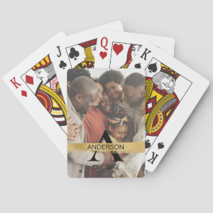 Custom Family Photo Gold Monogram Name Personalize Poker Cards