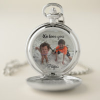 Custom Family Photo Grandpa Silver Pocket Watch