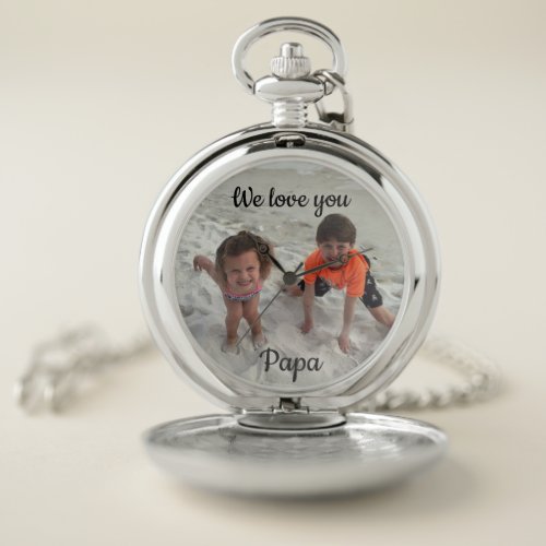 Custom Family Photo Grandpa Silver Pocket Watch