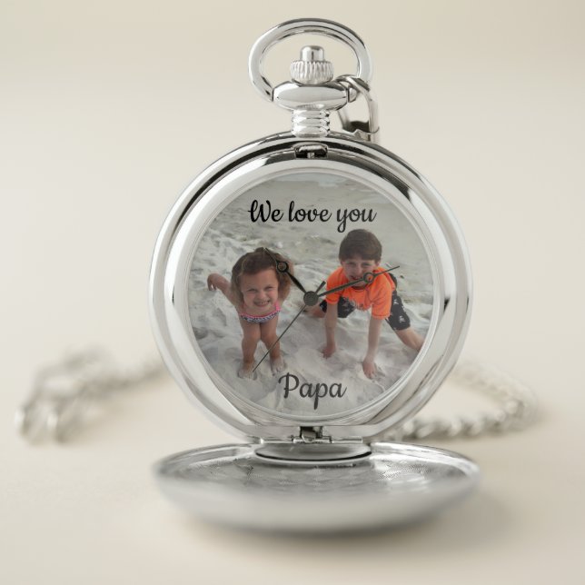 Custom Family Photo Grandpa Silver Pocket Watch (Inside)
