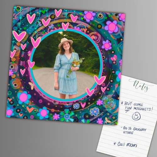 Custom Family Photo Hearts Colorful Floral