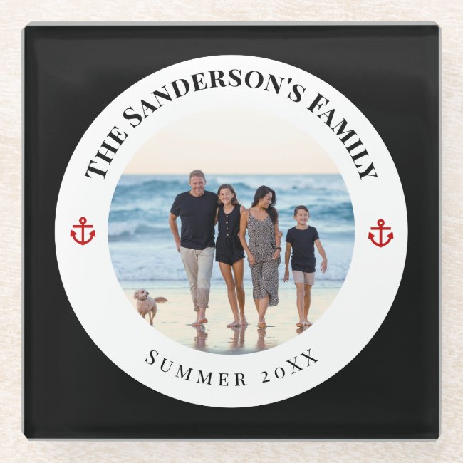 Custom Family Photo in Black Circle Red Anchor