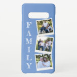 Custom Family Photo Instant Photo Periwinkle Samsung Galaxy S10  Case<br><div class="desc">This modern custom family photo design features a collage of three of your own family or children's photos inside a collage of instant photo frames and the word "family" in modern typography on a periwinkle blue background. This is the perfect gift for the grandparent,  grandma,  grandpa,  mom,  or dad.</div>