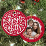 Custom Family Photo Jingle Bells Christmas Red Ceramic Ornament