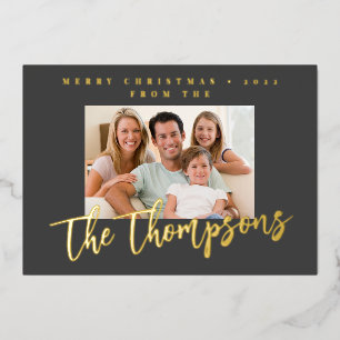 Custom Family photo last name Merry Christmas 2023 Foil Holiday Card