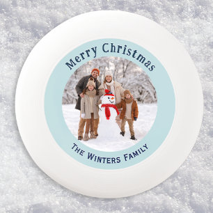 Custom Family Photo Light Blue Merry Christmas Wham-O Frisbee