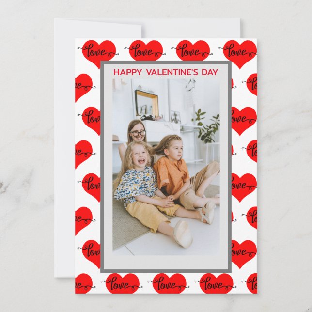 Custom Family Photo Love Heart Valentines Day Card (Front)