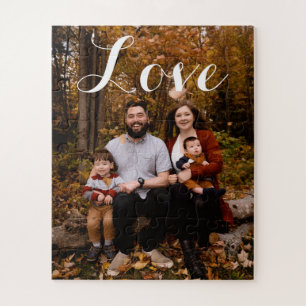 Custom Family Photo Love Script Calligraphy Jigsaw Jigsaw Puzzle