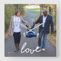 Custom Family Photo Love Script Wall Clock