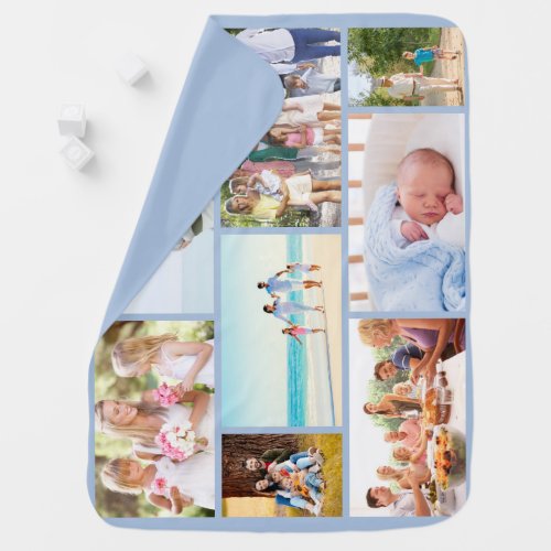 Custom Family Photo Masonry Collage Blue Baby Blanket