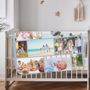 Custom Family Photo Masonry Collage Blue Baby Blanket