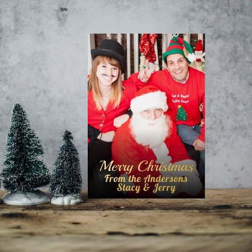 Custom Family Photo Merry Christmas Name Foil Holiday Card