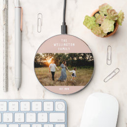 Custom Family Photo Modern Blush Pink Wireless Charger