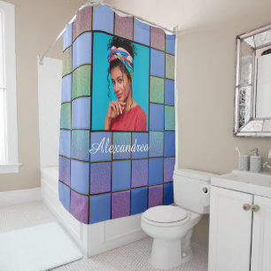 Custom Family Photo Modern Script Personalize  Shower Curtain
