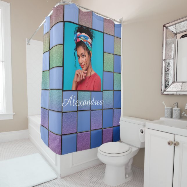 Custom Family Photo Modern Script Personalize  Shower Curtain (In Situ)